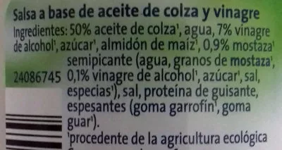 Lista de ingredientes del producto Veganesa Gutbio 250 ml