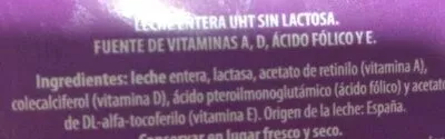 Lista de ingredientes del producto Leche entera Sin lactosa Milsani 1 L