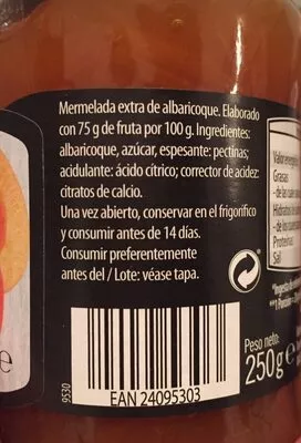 Lista de ingredientes del producto Mermelada extra de Cereza Negra Tamara 250 g