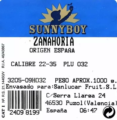 Lista de ingredientes del producto Zanahorias SunnyBoy, Naturmaes, Sanlucar Fruit 1 Kg