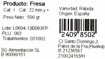 Lista de ingredientes del producto Fresas South Green 500 g