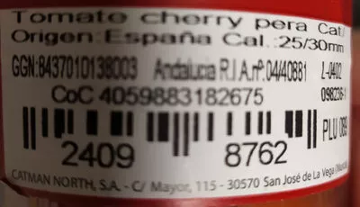 Lista de ingredientes del producto Tomate cherry pera Caparrós, ASC 250 g