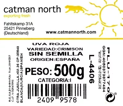 Lista de ingredientes del producto Uva mesa blanca sin semilla Catman North 500 g