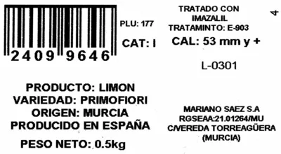 Lista de ingredientes del producto Limones South Green 500 g