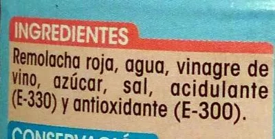 Lista de ingredientes del producto Remolacha en tiras primera Alipende 345 g