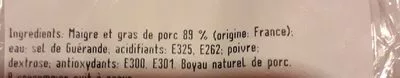 Lista de ingredientes del producto Saucisses natures Saveurs De Bain De Bretagne 