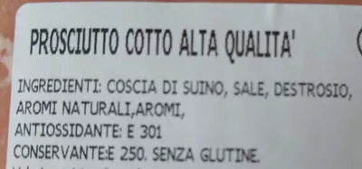 Lista de ingredientes del producto prosciutto cotto alta qualità maialino d'oro fratelli Riva 