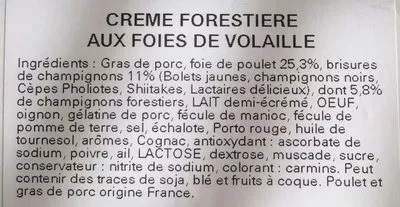 Lista de ingredientes del producto Crème forestière aux foies de volaille Carrefour 