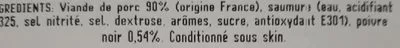 Lista de ingredientes del producto Filet mignon au poivre, tranché Les Délices de Clobert 218 g