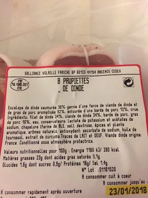 Lista de ingredientes del producto Paupiette de dinde Auchan 