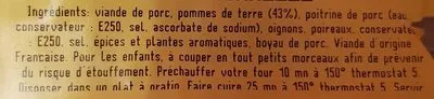 Lista de ingredientes del producto Saucisse aux pommes de terre traditionnelle Zentz 