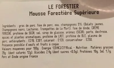 Lista de ingredientes del producto Mousse forestière supérieure Prunier 