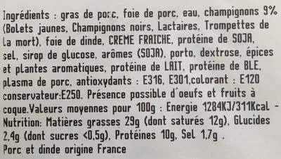 Lista de ingredientes del producto La créme forestiére Prunier 