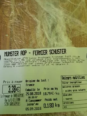 Lista de ingredientes del producto Munster  