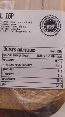 Lista de ingredientes del producto Emmental français est central Fromagerie De Clerval 