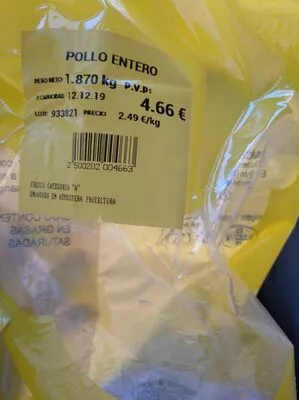 Lista de ingredientes del producto Pollo entero  