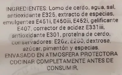 Lista de ingredientes del producto Filete de lomo adobado familiar dia 