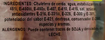 Lista de ingredientes del producto Chuleta de cerdo Sajonia Emcesa 