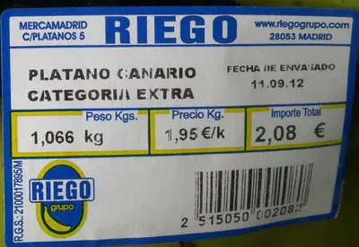 Lista de ingredientes del producto Plátanos de Canarias Riego 1 Kg