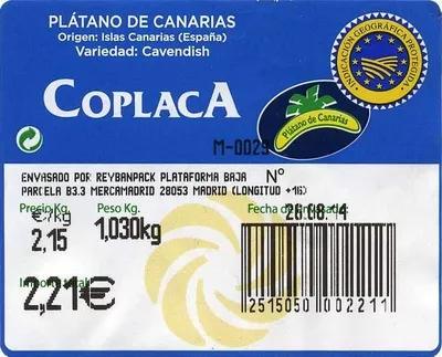 Lista de ingredientes del producto Plátano Coplaca 1 Kg (variable)