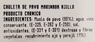 Lista de ingredientes del producto Chuleta de pavo marinada al ajillo Aviserrano 