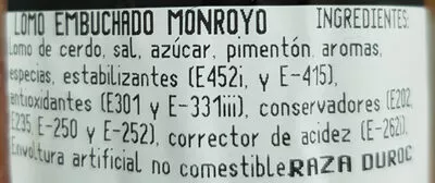 Lista de ingredientes del producto Lomo embuchado Monroyo 