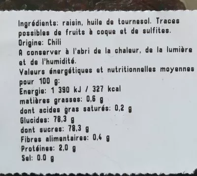 Lista de ingredientes del producto Raisins secs Thompson jumbo Grand frais 