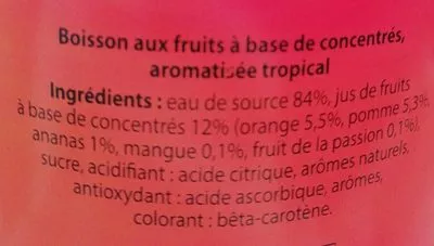 Lista de ingredientes del producto Tropical 2 litres Fruima 2 L