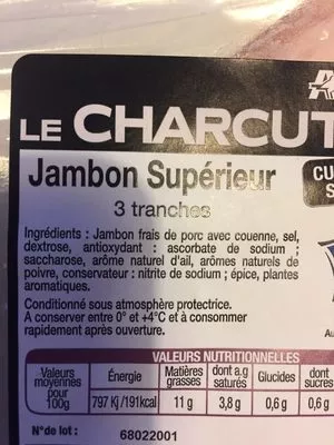 Lista de ingredientes del producto Jambon superieur Auchan 