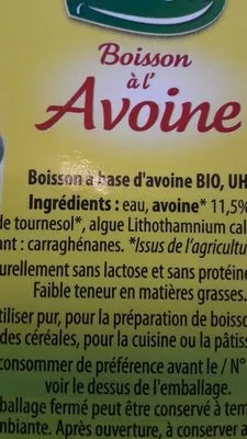 Lista de ingredientes del producto Boisson à l'Avoine Simplement Bon et Bio Aldi 1 L