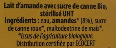 Lista de ingredientes del producto Boisson à l'amande Simplement Bon Et Bio 1 l.