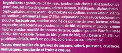 Lista de ingredientes del producto Paniers Feuilletés Jambon Fromage Bistro Vite, Aldi 440 g e