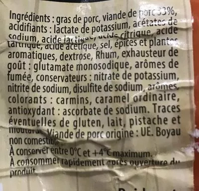 Lista de ingredientes del producto Saucisse à tartiner Belle D’Alsace 150 g