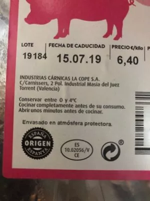 Lista de ingredientes del producto   