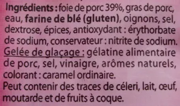 Lista de ingredientes del producto Pâté de campagne à l'ancienne Epicurillades 180 g