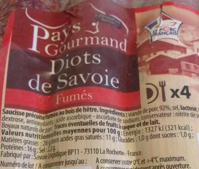 Lista de ingredientes del producto Saucisse fumé au bois de hêtre Pays Gourmand 