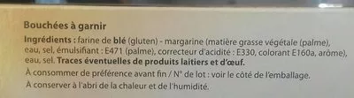 Lista de ingredientes del producto 8 bouchées à garnir Narvik, Aldi Einkauf GmbH & Compagnie-oHG, Distribution Pidy France (DPF) 240 g [Même code barre 26017020 pour 12 Bouchées à Garnir, voir 2000000025539]