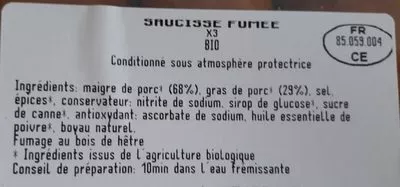 Lista de ingredientes del producto Saucisse fumée Bonjour Campagne 