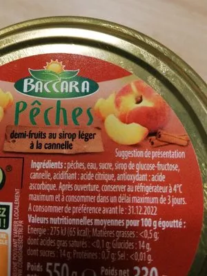 Lista de ingredientes del producto Demi fruit pêche au sirop léger River 12 * 15 cl