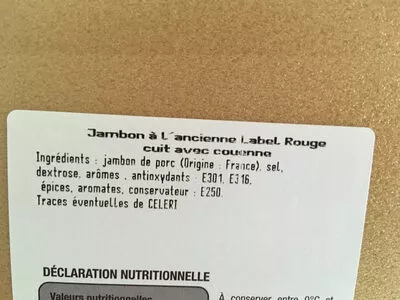 Lista de ingredientes del producto Jambon à l’ancienne Le porc de nos villages 180g