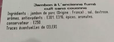 Lista de ingredientes del producto Jambon fumé à l'ancienne Domainr Picard 