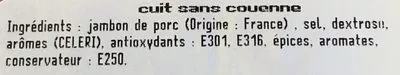 Lista de ingredientes del producto Jambon fumé garanti à l’ancienne DOMAINE PICARD 