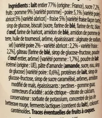 Lista de ingredientes del producto Yaourts facon patissiere Milsa 125 g