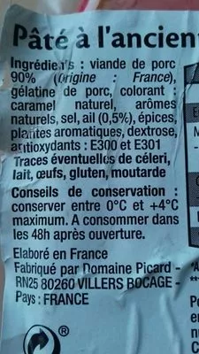 Lista de ingredientes del producto Pâté à  l'ail  