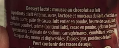 Lista de ingredientes del producto Mousse chocolat Ursi, Aldi 240 g (4 * 60 g)