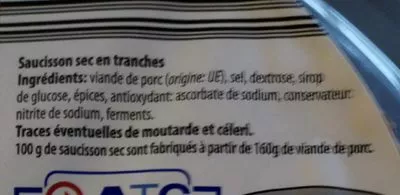 Lista de ingredientes del producto SAUCISSON SEC Le Flutiau 