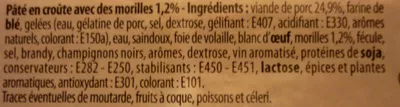 Lista de ingredientes del producto Pâté en croûte aux morilles Générations Gourmets 450 g