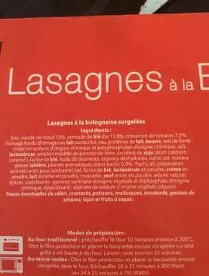 Lista de ingredientes del producto Lasagnes à la Bolognaise Repas de famille 1 kg