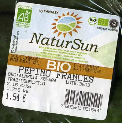 Lista de ingredientes del producto Pepinos ecológicos NaturSun 700 g