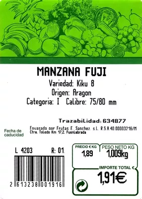 Lista de ingredientes del producto Manzana Fuji E. Sanchez 1 Kg